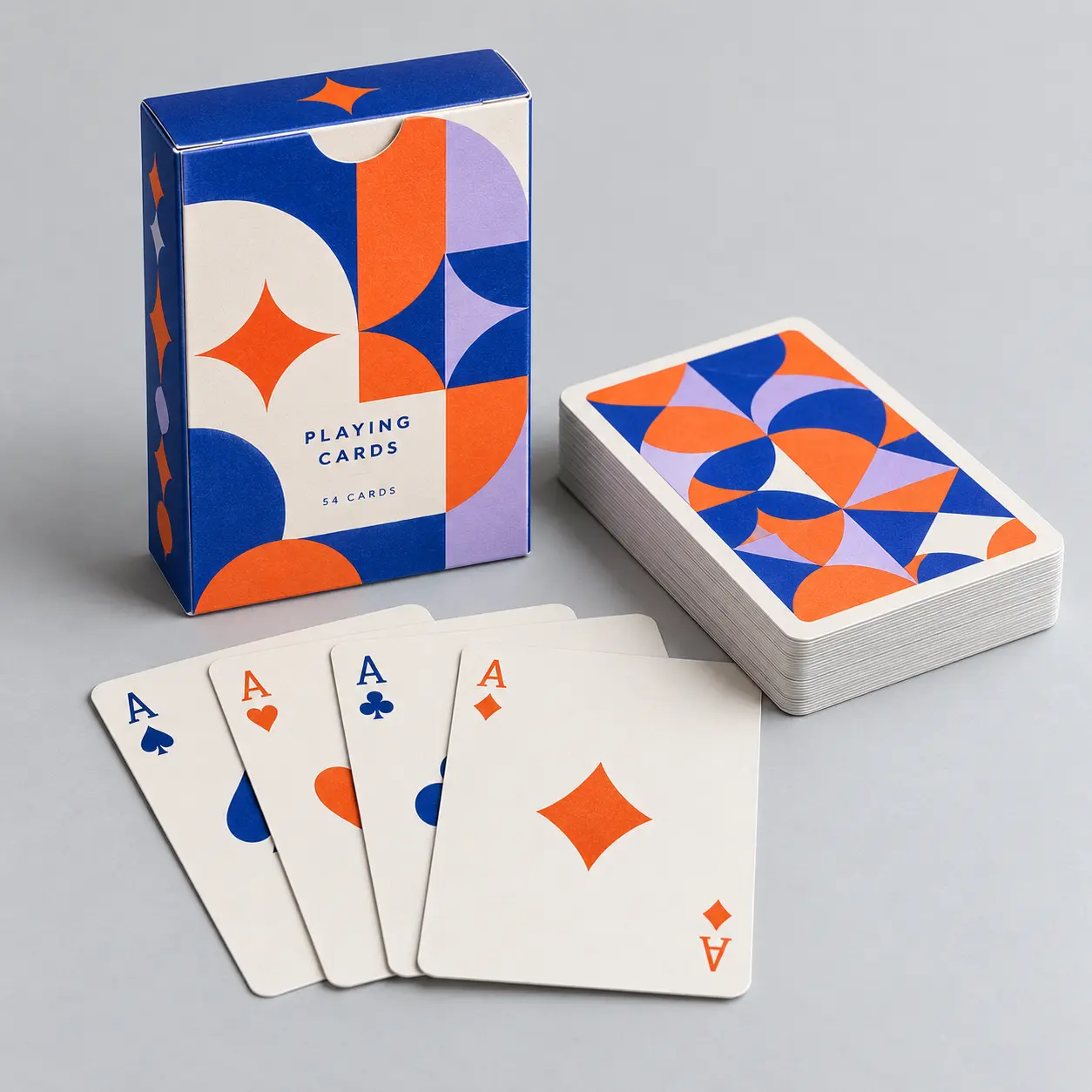 Illustrative custom compact playing cards with original example artwork; made-to-order production