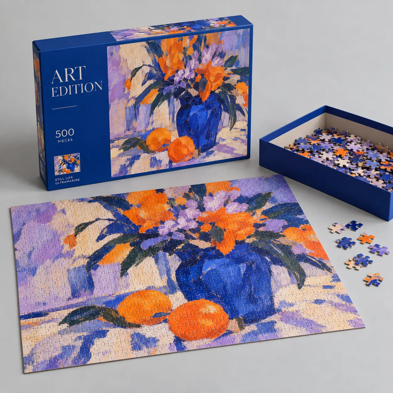 Illustrative custom art museum puzzle with original example artwork; made-to-order production