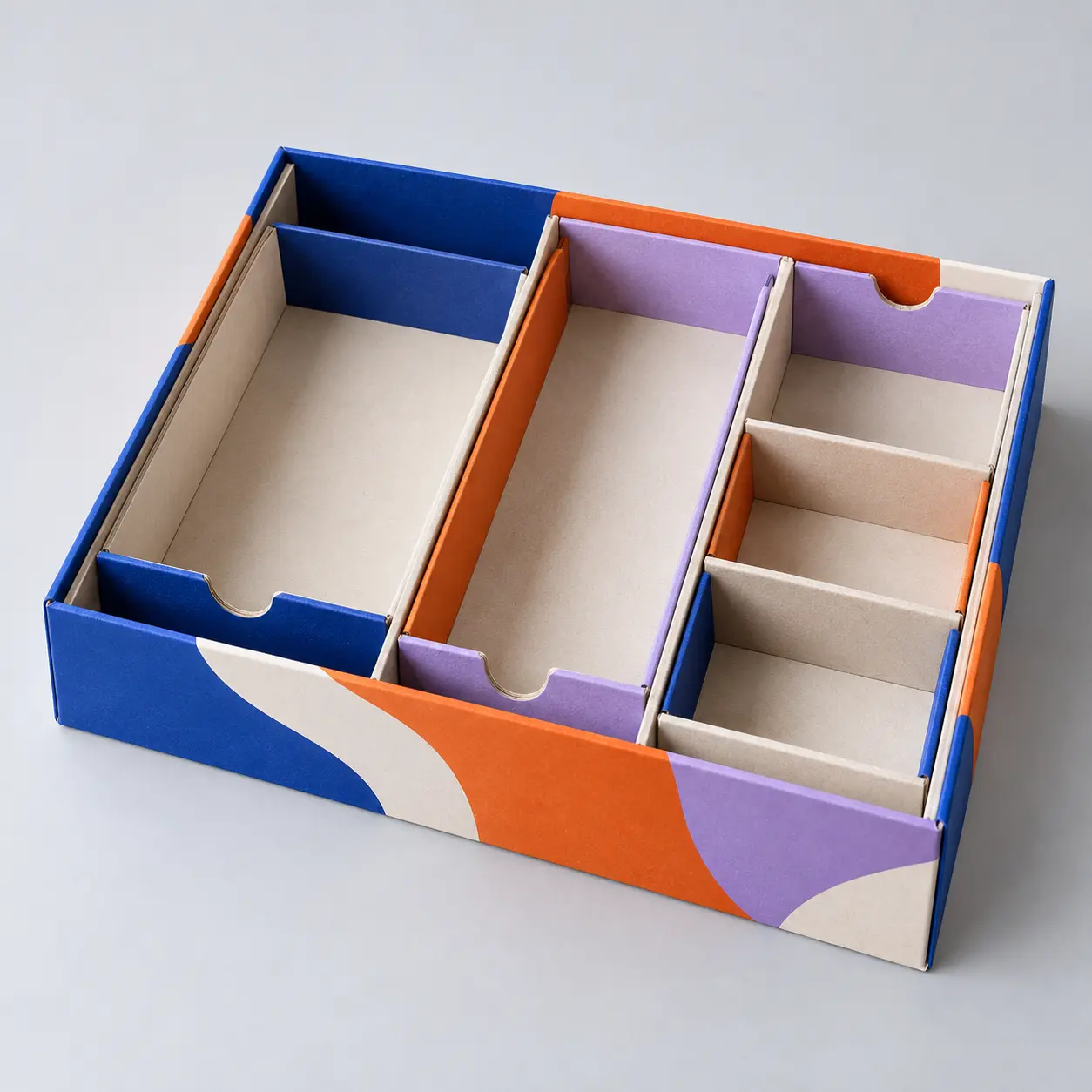 Illustrative custom cardboard game insert with original example artwork; made-to-order production