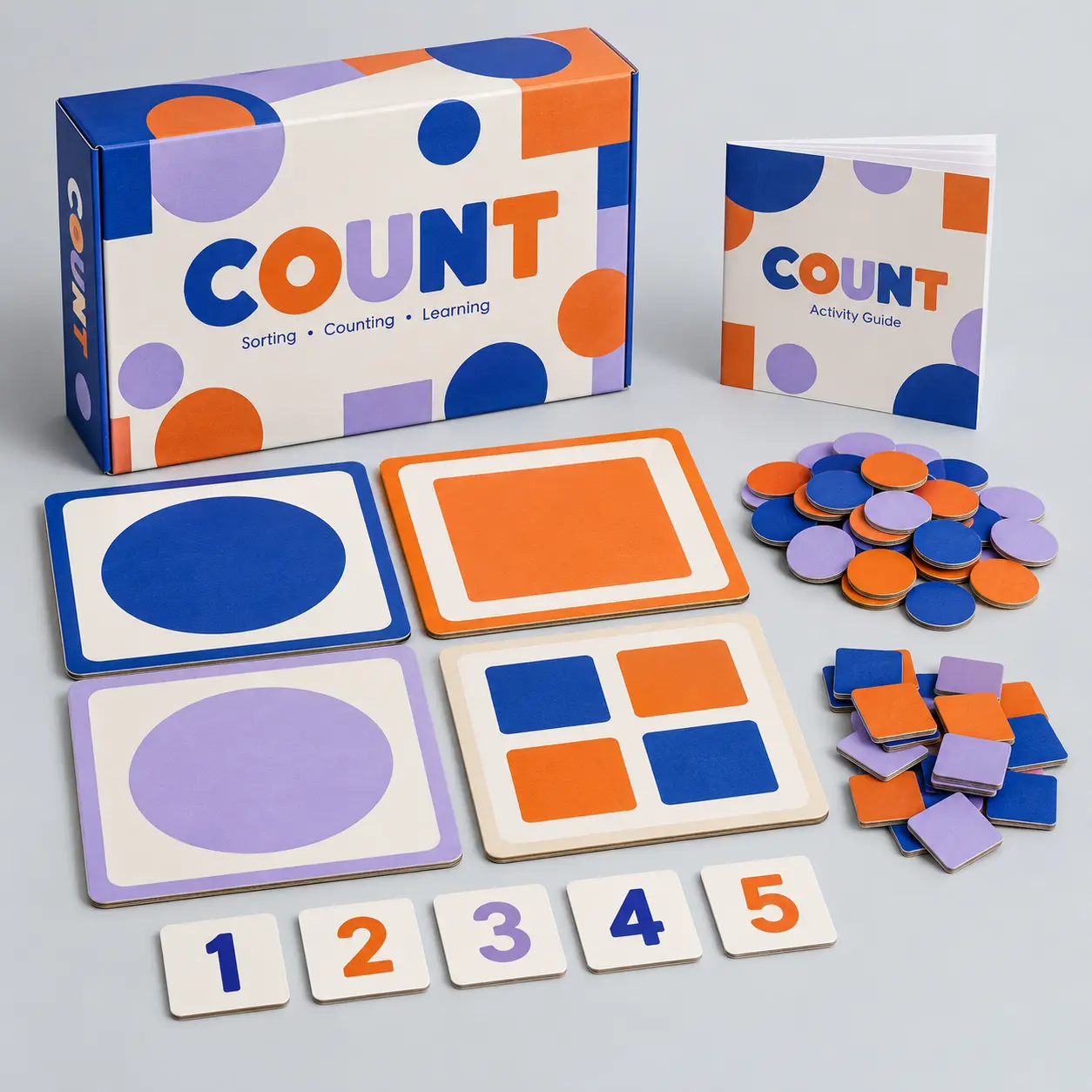 Illustrative custom counting and sorting kit with original example artwork; made-to-order production