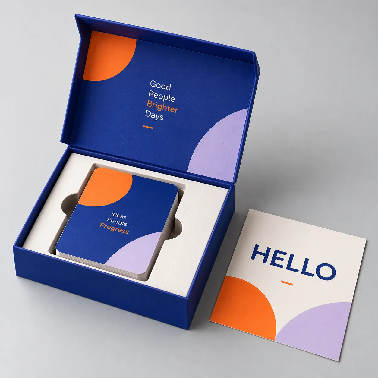 Illustrative custom game welcome kit with original example artwork; made-to-order production