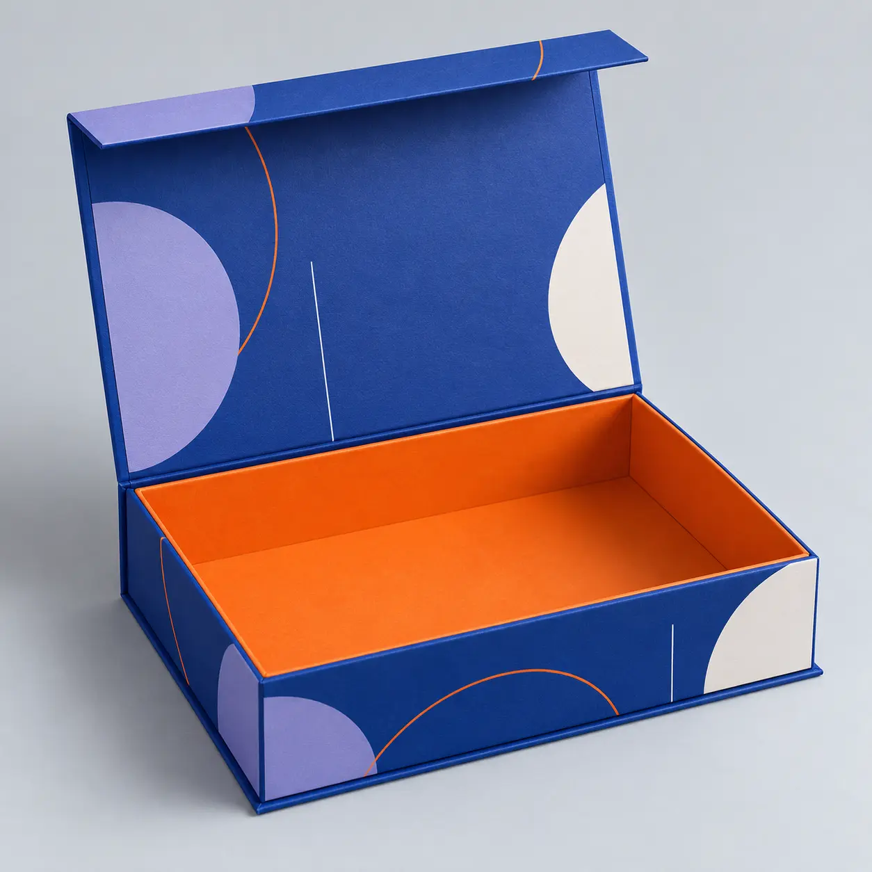 Illustrative custom magnetic closure game box with original example artwork; made-to-order production