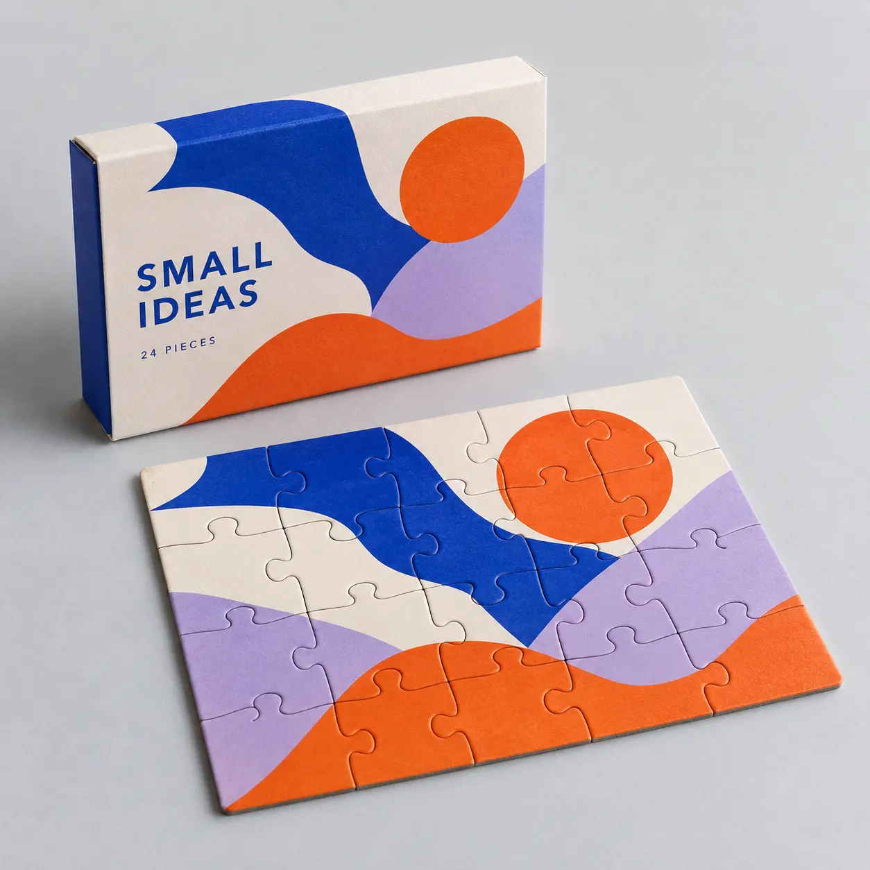 Illustrative custom mini promotional puzzle with original example artwork; made-to-order production