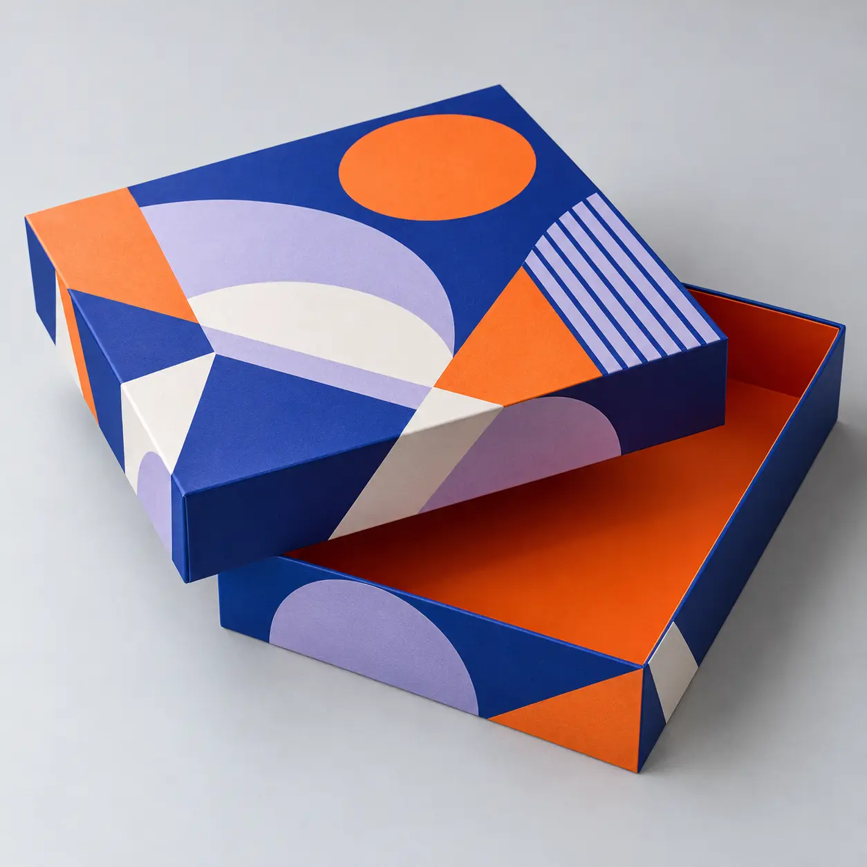 Illustrative custom rigid board game box with original example artwork; made-to-order production