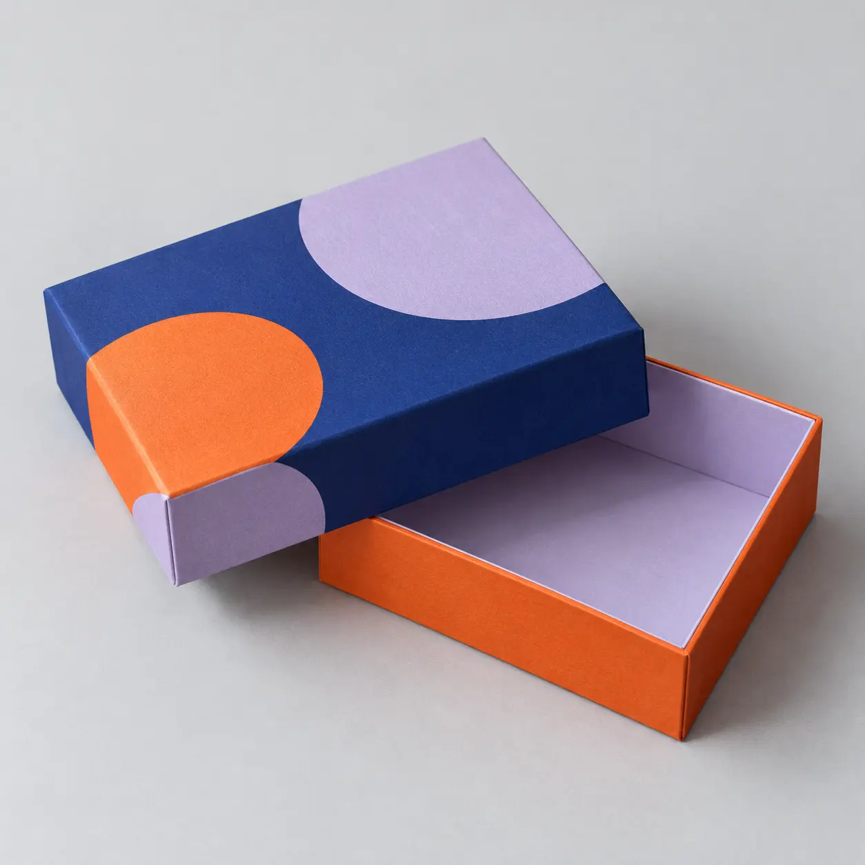 Illustrative custom rigid card box with original example artwork; made-to-order production